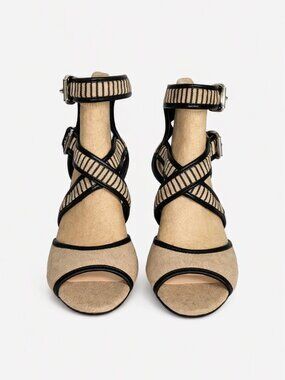 Nine West Clovero Black & Beige Wedge Heel Sandals – Women's Size 8‎